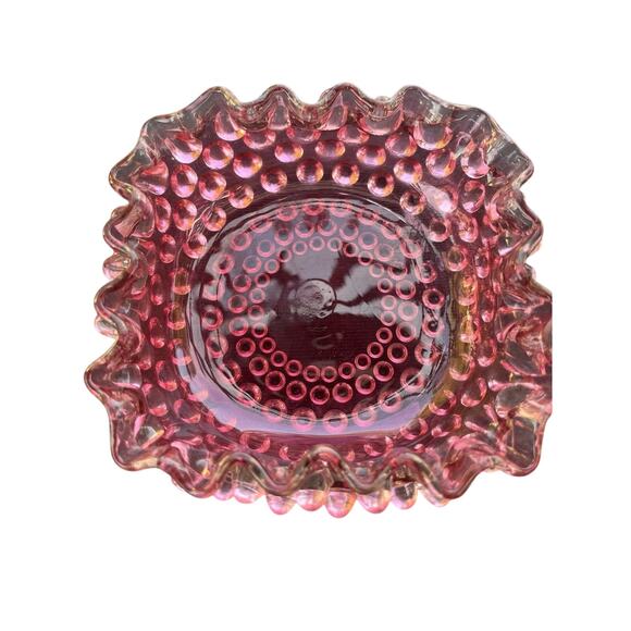 Victorian Hobbs & Brockunier Line Dew Drop Hobnail Cranberry Glass Bowl - Picture 2 of 4